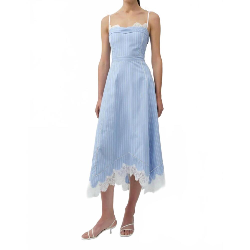 NEW SIMKHAI avaleigh cotton lace midi dress in oxford blue stripe